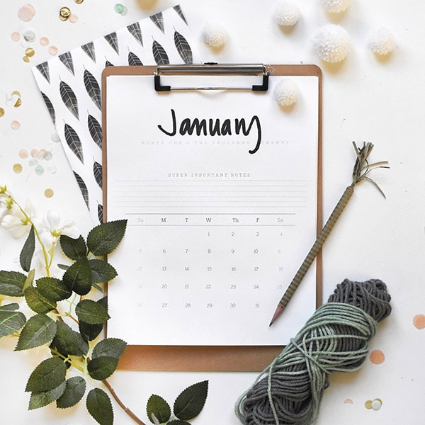 1-2020 FREE Hand Lettered Calendar