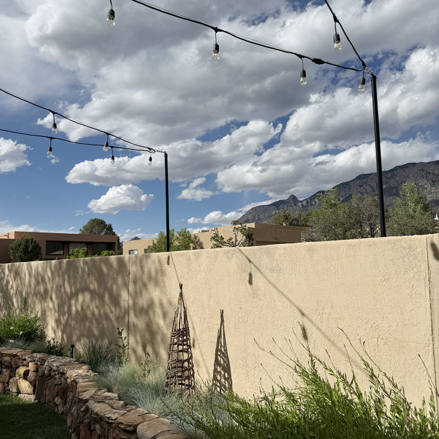 1- Bistro Lights Installed in Desert Backyard