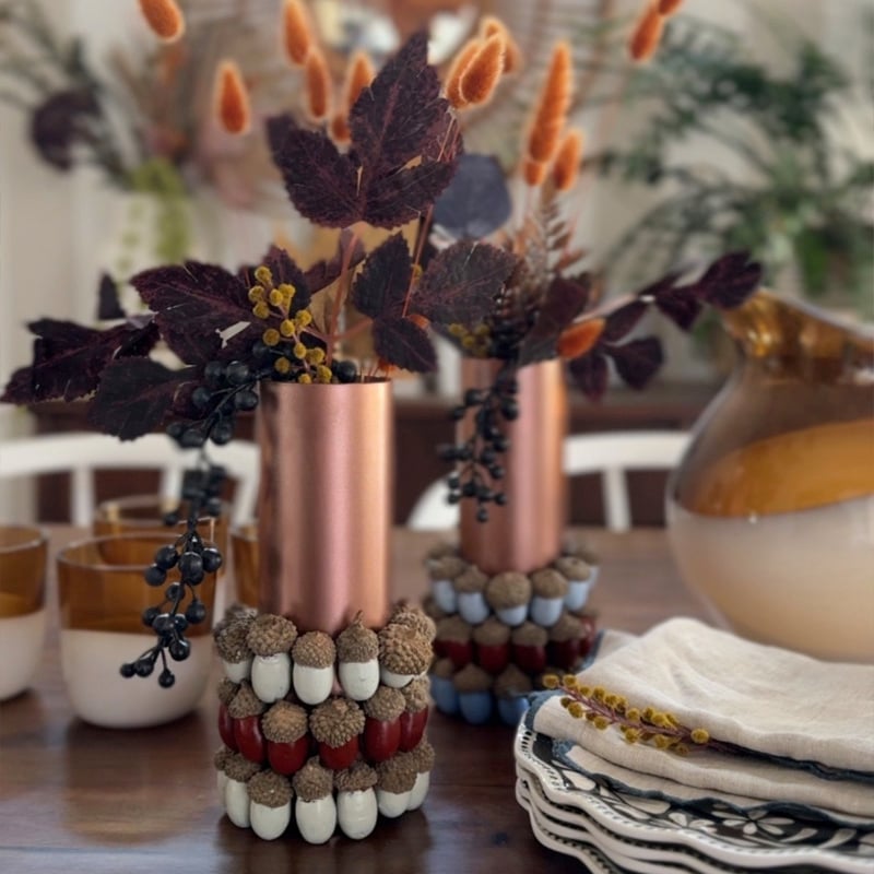 1 - Fall Acorn Vase - colorful Autumn centerpiece