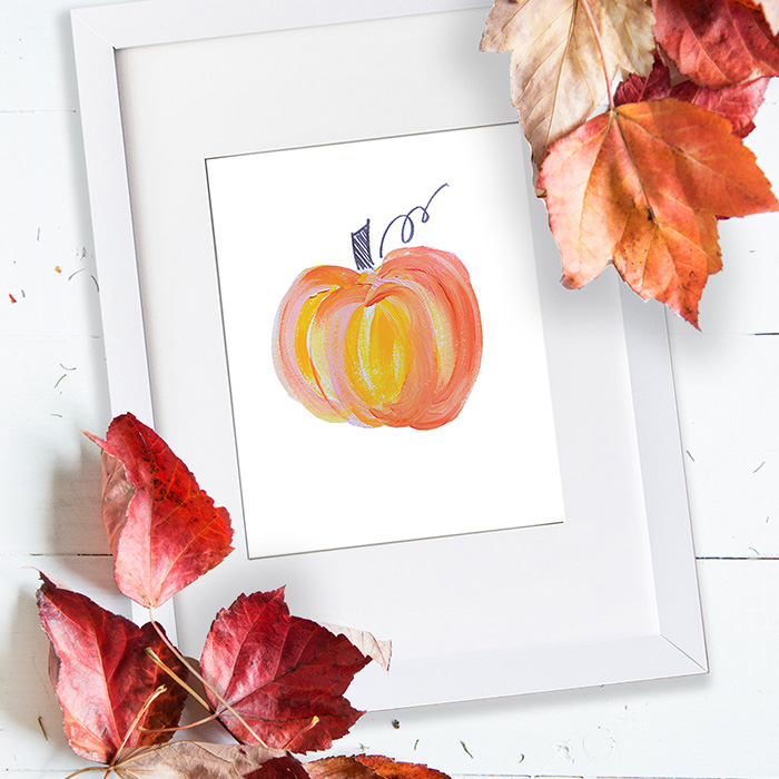 1-Painted Pumpkin Print w leaves-2