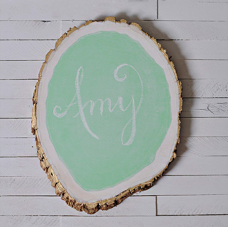 1- Tree Slice Mint Chalkboard - white background