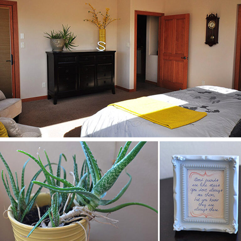 Yellow Gray Tan Bedroom