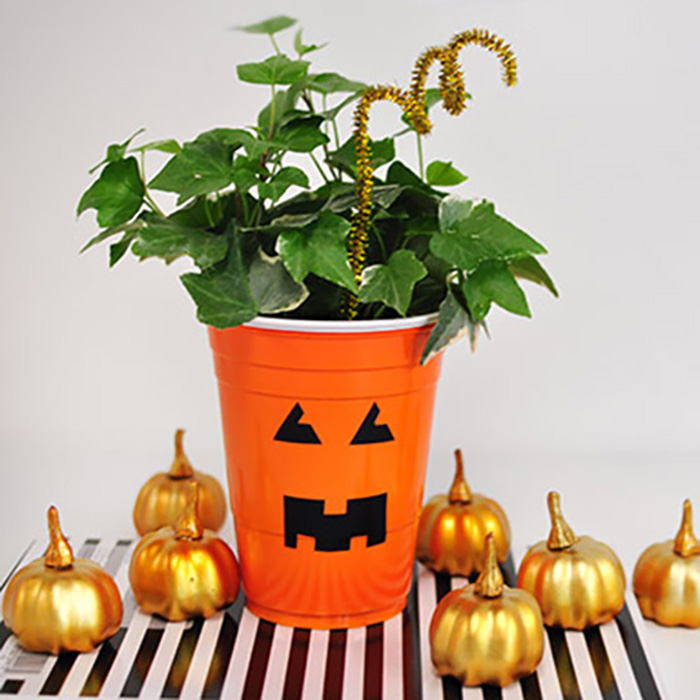 Plastic Cup Pumpkin Planter