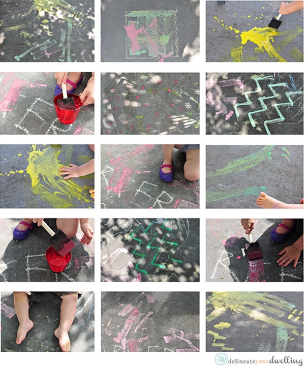 Learn how to make easy, fun and entertaining Homemade Sidewalk Chalk Paint with your kids this summer! Plus, it washes right off for simple cleanup. Delineate Your Dwelling #Homemadechalkpaint #kidpaint #chalkpaint