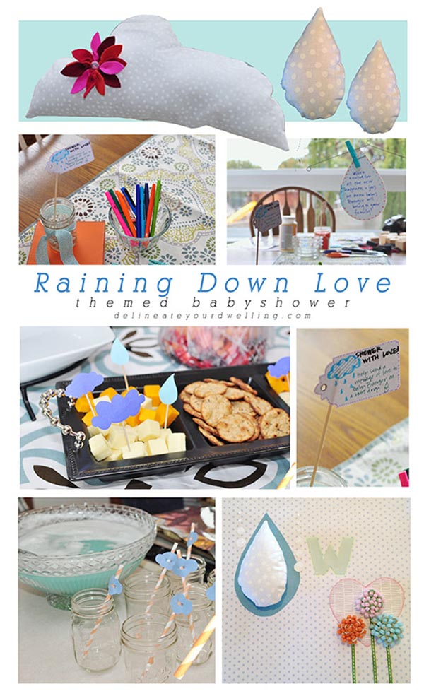 Learn how to plan and create the perfect "Raining Down Love" themed Baby Shower for that special expecting mama! Plus, a few ideas for party nursery decor. Delineate Your Dwelling #rainingdownlove #rainingdownlovebabyshower