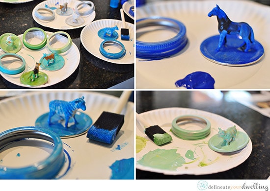 Painted Play-Dough animal lids