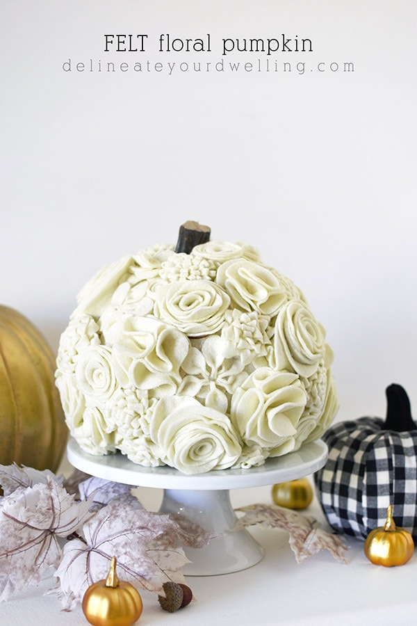 Cream Floral Felt Pumpkin 