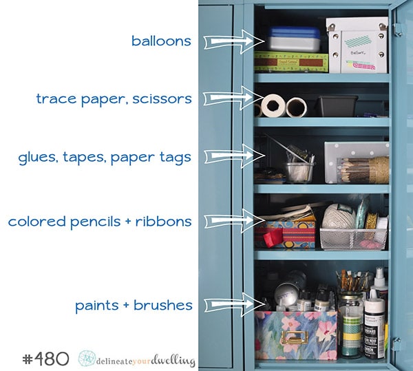 See how to best organize and update your metal IKEA lockers!  Tips for what to store in your lockers and what containers are best to use. Delineate Your Dwelling #IKEAlockerorganization #lockerorganization