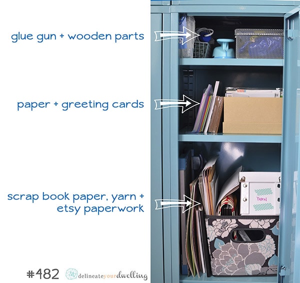 See how to best organize and update your metal IKEA lockers!  Tips for what to store in your lockers and what containers are best to use. Delineate Your Dwelling #IKEAlockerorganization #lockerorganization