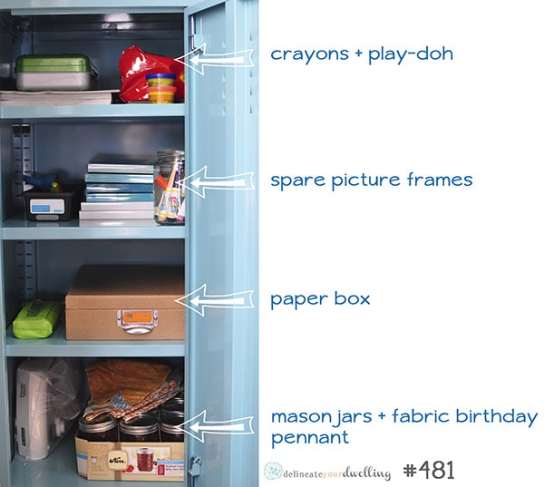 See how to best organize and update your metal IKEA lockers!  Tips for what to store in your lockers and what containers are best to use. Delineate Your Dwelling #IKEAlockerorganization #lockerorganization