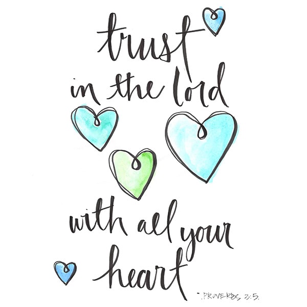 Help words of truth sink into your mind with a simple calligraphy print and coloring page Bible verse of Proverbs 3:5 - Trust in the Lord printable! Delineate Your Dwelling #trustintheLord #bibleverseprint