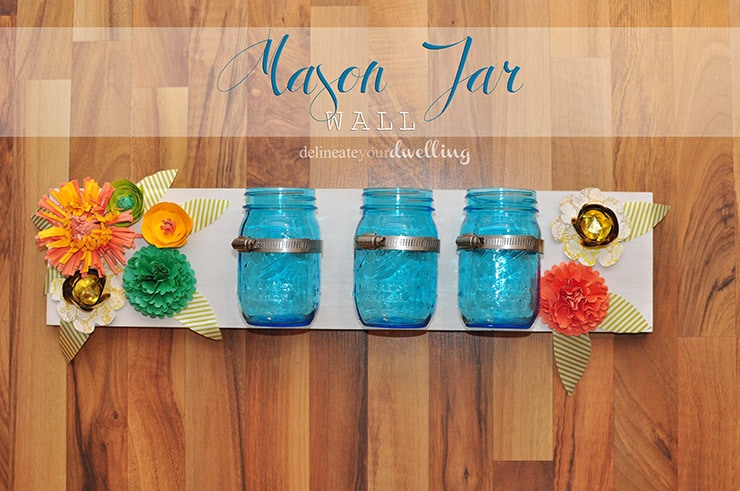 Blue Colored Mason Jar wall