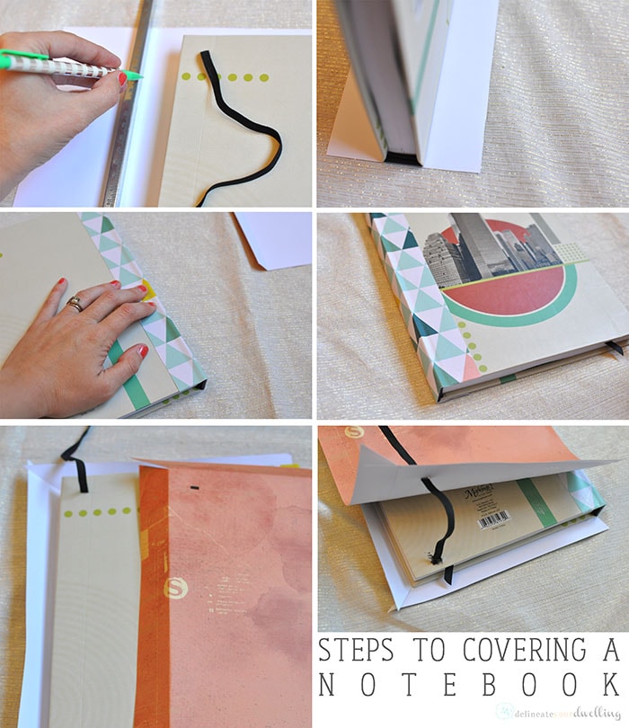 Learn how to customize your notebook cover in a few simple steps using fun and colorful scrapbook paper! Personalize your notebook to reflect your style. Delineate Your Dwelling #customnotebook #DIYnotebook #DIYjournal