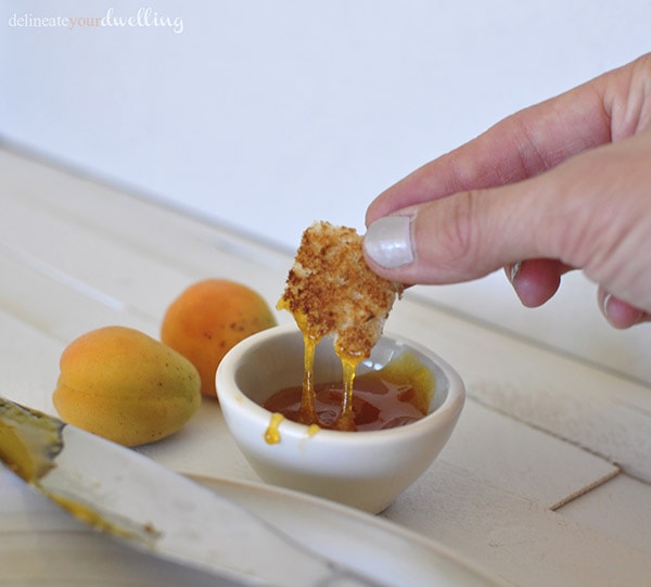 Bread dipped in Apricot jam