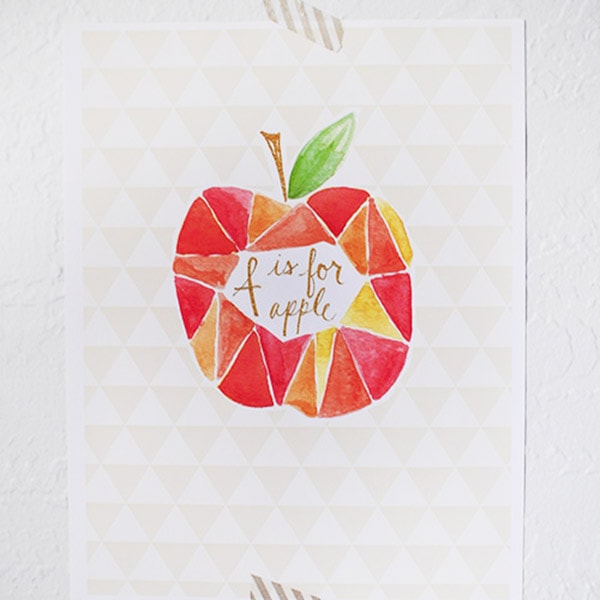 A is for Apple Watercolor free Printable
