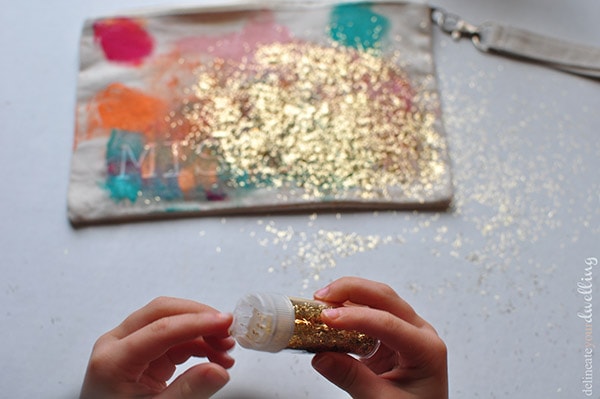 Glitter on canvas pouch