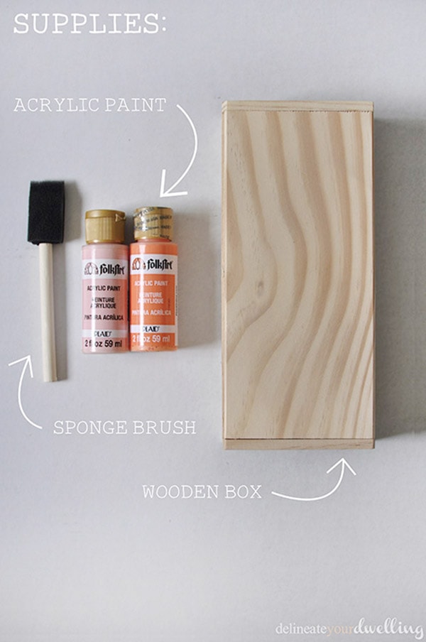 Learn how to create a gorgeous geometric thread box using washi tape and acrylic paint.  You will love this simple DIY craft project so much, you'll want to paint all the boxes. Delineate Your Dwelling #paintedbox #geometricbox supplies