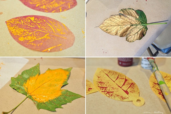 Learn how to make these simple DIY leaf press leaves for a fun autumn hanging display, inspired and created during an Anthropologie window workshop. Delineate Your Dwelling #anthrowindow #anthropologiewindow