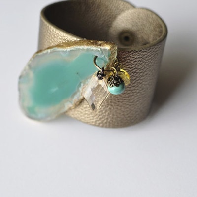 faux aqua agate leather cuff, Delineateyourdwelling.com