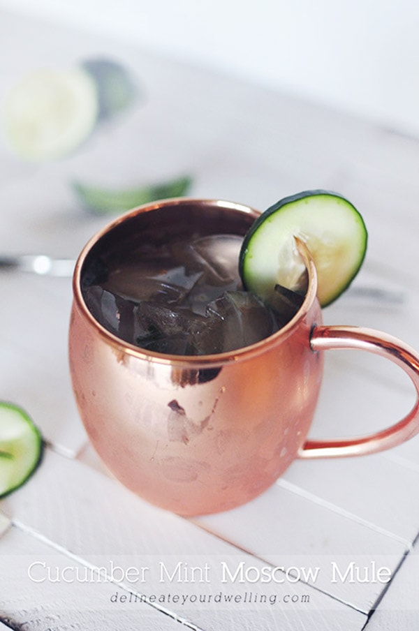 Cucumber Mint Moscow Mule in a copper mug