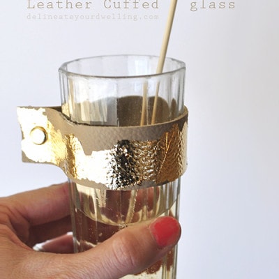 Gold Leaf Leather Cuffed Glass, Delineateyourdwelling.com