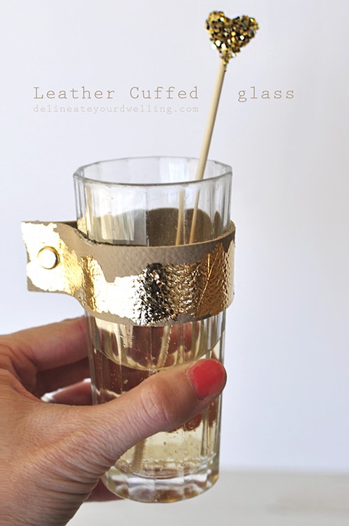 Gold Leaf Leather Cuffed Glass, Delineateyourdwelling.com