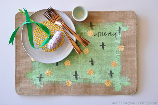 Gold Foil Placemat setting, delineateyourdwelling.com