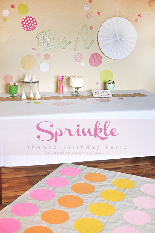 Sprinkle themed Birthday Party celebration! Polka dots, twister game and more. Delineate Your Dwelling #polkadotparty