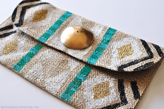 Stamped Tribal Clutch closeup, delineateyourdwelling.com