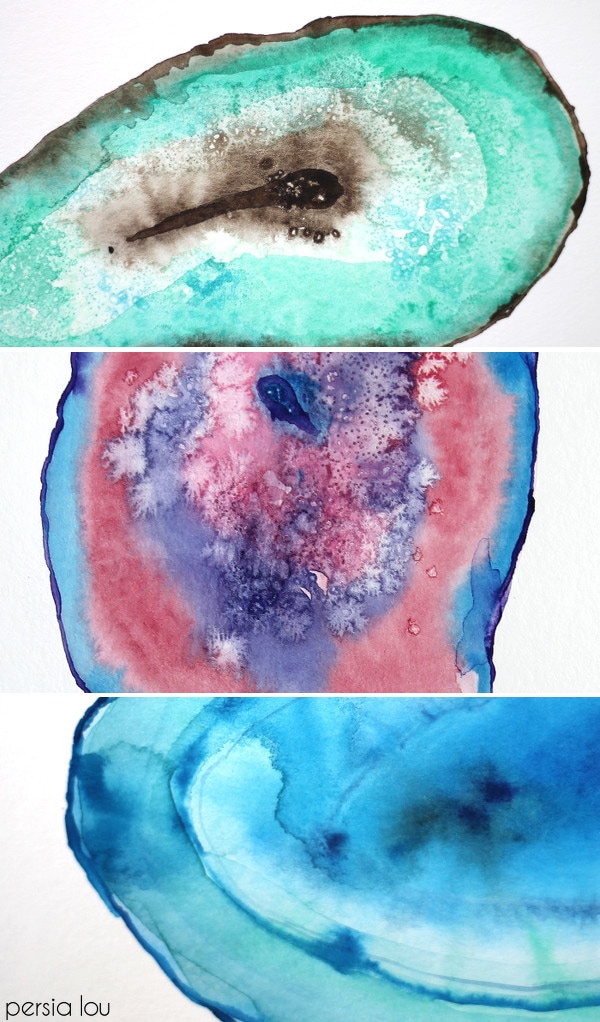 How to Paint a Watercolor Agate Slice tutorial! Make your own art. Persia Lou for @Delineateyourdwelling