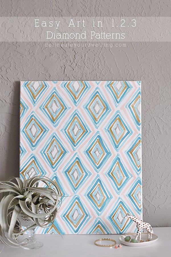 Learn how to make Easy Art for your home with abstract Diamond Patterns. Using acrylic paint, a canvas and a fun DIY tutorial you can become your own artist. Delineate Your Dwelling #easyart #abstractart #diamondart