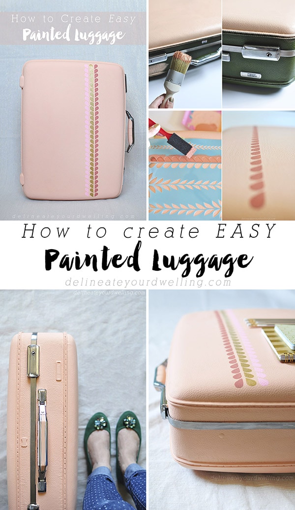 Learn how to transform an old suitcase piece into an Easy DIY Hand Painted Luggage statement!  A quick and easy colorful update will give your travels a whole new look. Delineate Your Dwelling #paintedluggage #paintsuitcase