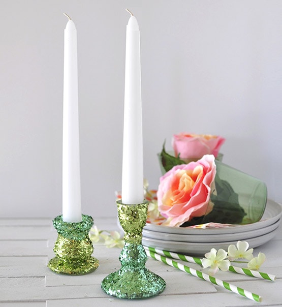 DIY Two toned Glitter Candle Holders