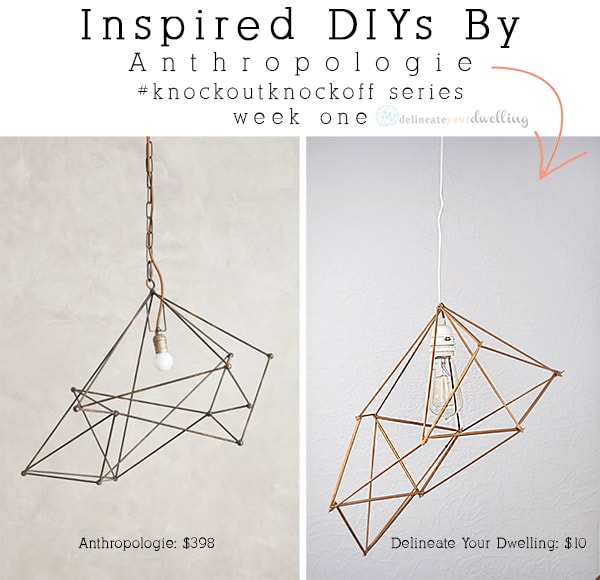 How to create an inexpensive and gorgeous Modern DIY Geometric Pendant Lamp using simple wooden skewers. Plus, it adds so much drama to your room! Delineate Your Dwelling #modernlamp #DIYlamp