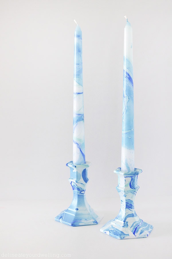 Creative technique, Blue Marbling Candle Holder @Delineateyourdwelling