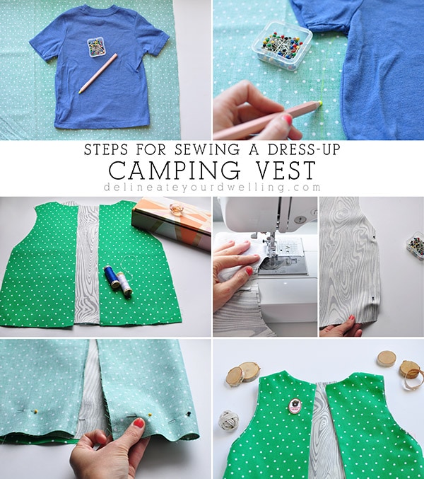 Learn how to sew a VERY simple Dress-up Camping Vest for kids. It's easier than you think to make and so fun to play make believe with!  Great for imaginative play for years to come. Delineate Your Dwelling