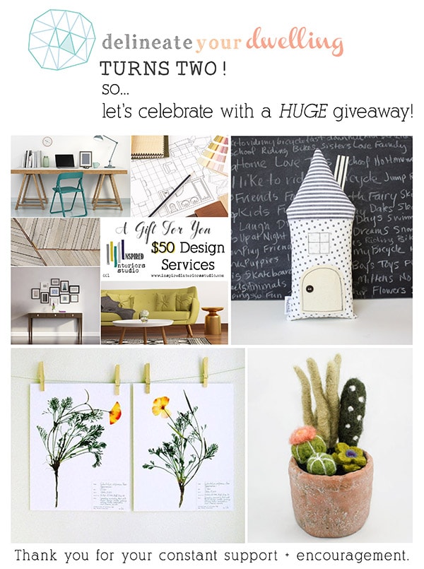 Second Year Blogging Giveaway, Delineateyourdwelling.com