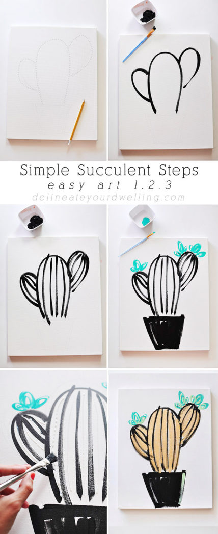 See easy step by step instructions to create inexpensive wall art. Tips on how to draw or paint a simple Succulent or cactus in just a few simple steps! You can become your very own artist! Delineate Your Dwelling #drawasucculent #paintasucculent #drawacactus #paintacactus