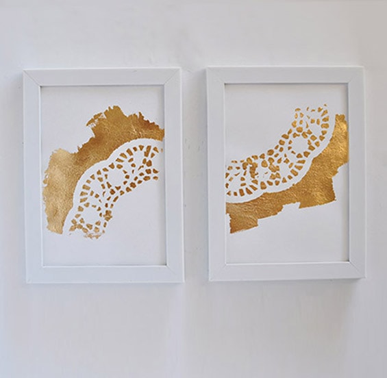 2 Gold Foil Doily Art