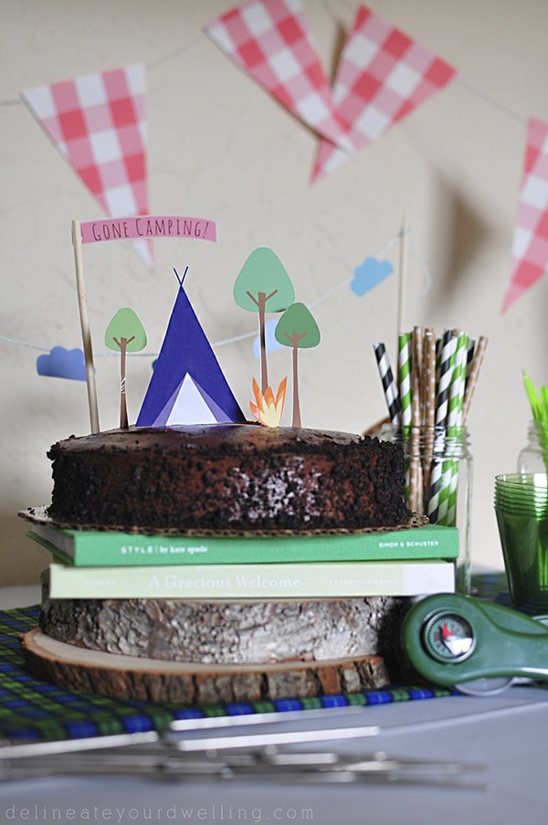 Camping themed bday party cake