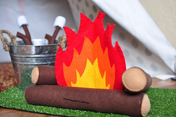 Camping themed bday party felt fire