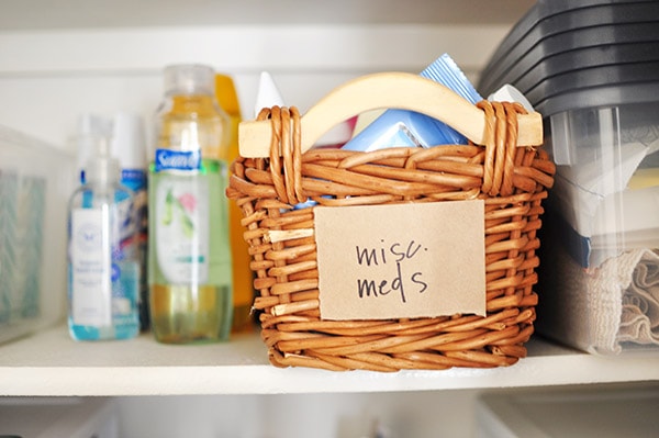 Linen Closet Organization baskets