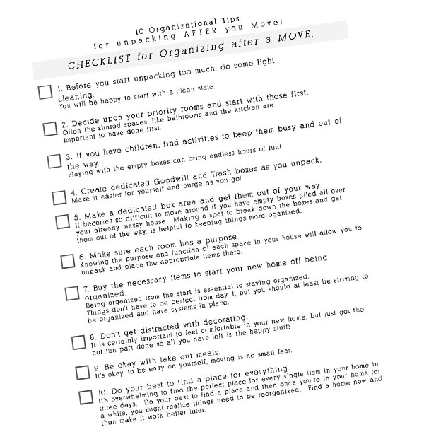 Checklist after move