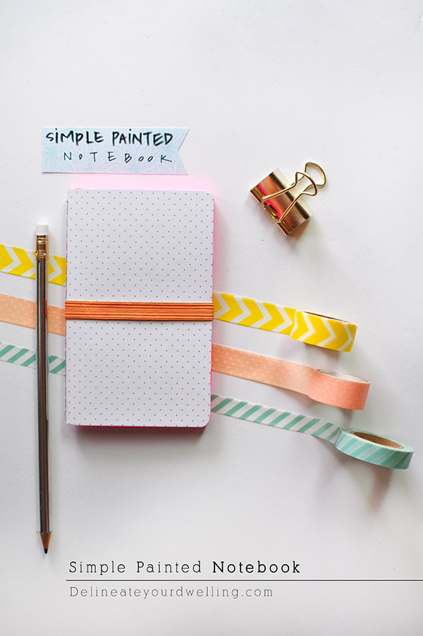 Learn how to create a simple colorful DIY Painted Notebook edge! This is a fun DIY craft project for children and adults alike.  Check out all the ways it brightens up any old notebook or notepad. Delineate Your Dwelling #DIYpaintednotebook #AcrylicPaintNotebook #paintednotebook