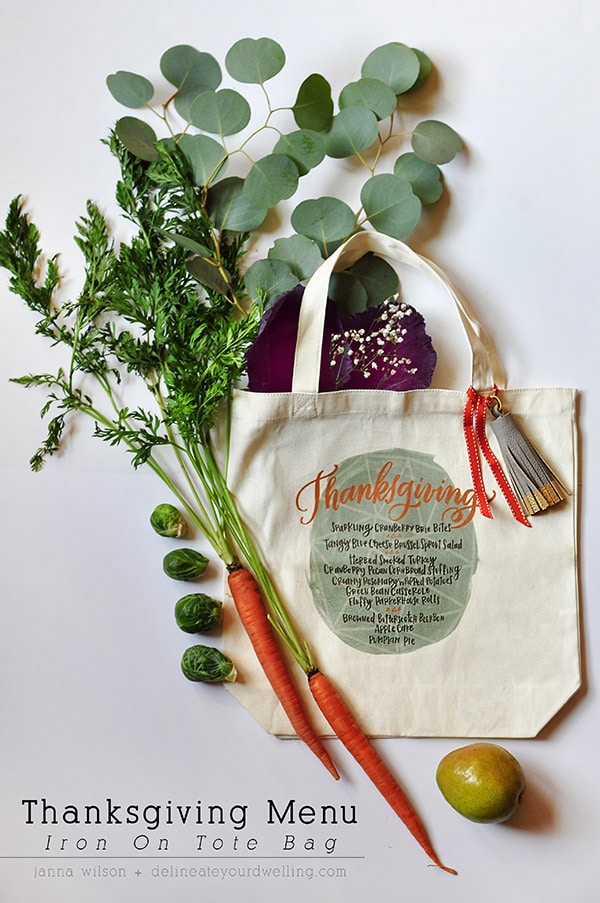 Thanksgiving Menu Iron On Tote Bag