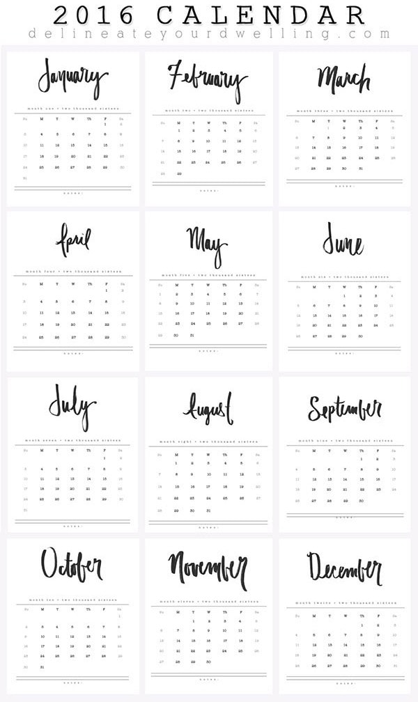 2016 Calendar, Delineateyourdwelling.com