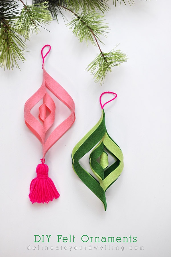 DIY Felt Ornament Pink Green, Delineateyourdwelling.com