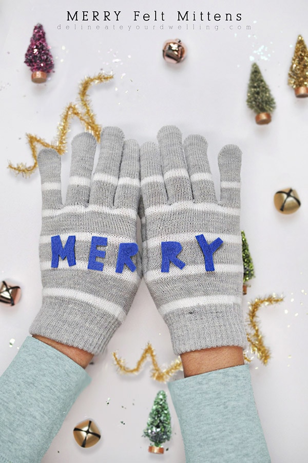 Merry Gray striped Felt Mittens