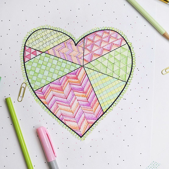 1 Geometric Heart Coloring Page