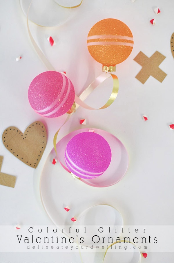 Colorful Glitter Valentine's Ornaments, Delineateyourdwelling.com